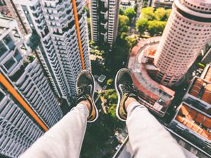 Preview wallpaper feet, roof, sneakers, solitude