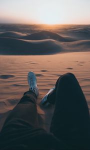 Preview wallpaper feet, sand, desert, dunes, journey