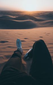 Preview wallpaper feet, sand, desert, dunes, journey