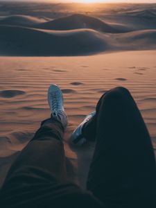 Preview wallpaper feet, sand, desert, dunes, journey