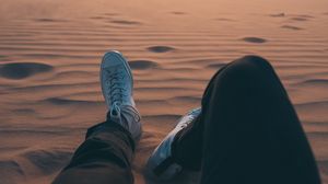 Preview wallpaper feet, sand, desert, dunes, journey