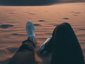 Preview wallpaper feet, sand, desert, dunes, journey