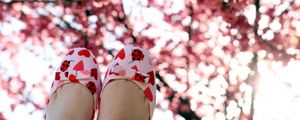 Preview wallpaper feet, shoes, branches, wood, positive