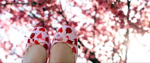 Preview wallpaper feet, shoes, branches, wood, positive