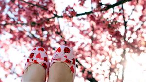 Preview wallpaper feet, shoes, branches, wood, positive