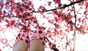 Preview wallpaper feet, shoes, branches, wood, positive