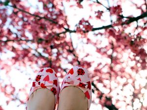 Preview wallpaper feet, shoes, branches, wood, positive