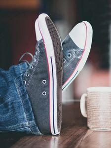 Preview wallpaper feet, shoes, cup, mood