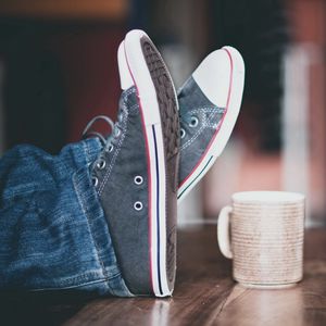 Preview wallpaper feet, shoes, cup, mood