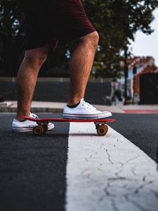 Preview wallpaper feet, skateboard, sneakers, asphalt, hands