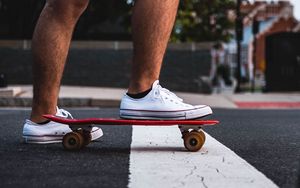 Preview wallpaper feet, skateboard, sneakers, asphalt, hands