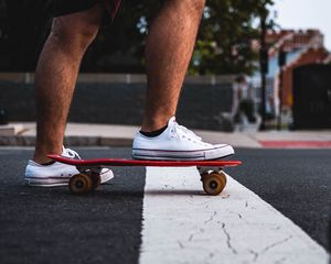 Preview wallpaper feet, skateboard, sneakers, asphalt, hands