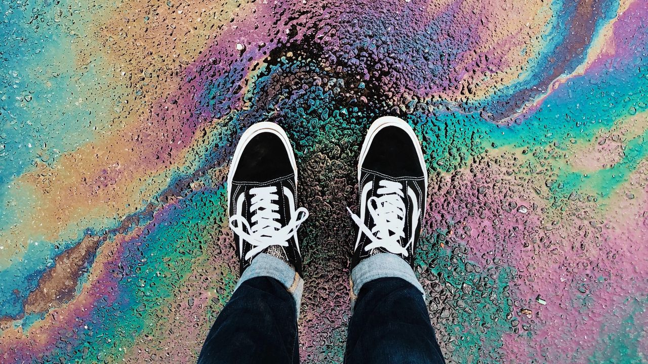 Wallpaper feet, sneakers, color, vibrant, stains