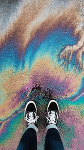 Preview wallpaper feet, sneakers, color, vibrant, stains