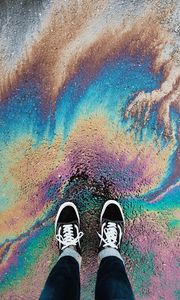 Preview wallpaper feet, sneakers, color, vibrant, stains