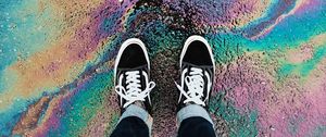 Preview wallpaper feet, sneakers, color, vibrant, stains