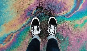 Preview wallpaper feet, sneakers, color, vibrant, stains