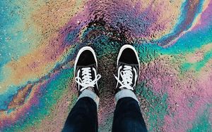 Preview wallpaper feet, sneakers, color, vibrant, stains