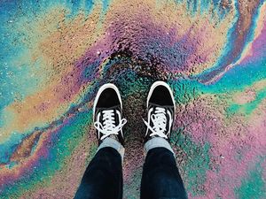 Preview wallpaper feet, sneakers, color, vibrant, stains