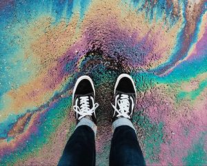 Preview wallpaper feet, sneakers, color, vibrant, stains