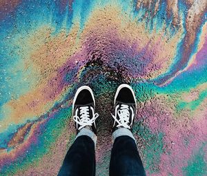 Preview wallpaper feet, sneakers, color, vibrant, stains