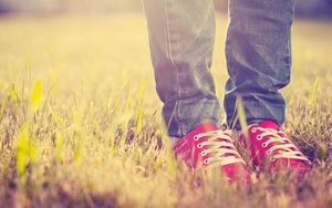 Preview wallpaper feet, sneakers, grass, light, shoes