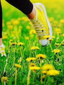 Preview wallpaper feet, sneakers, grass, escape