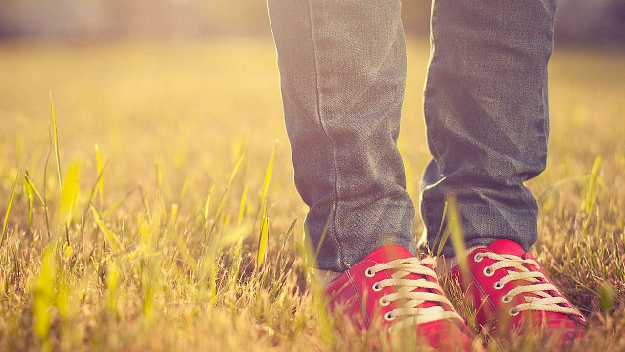 Wallpaper feet, sneakers, grass