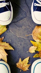 Preview wallpaper feet, sneakers, leaves, autumn