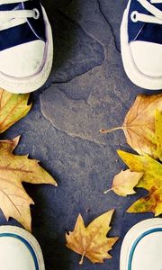 Preview wallpaper feet, sneakers, leaves, autumn