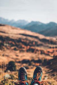 Preview wallpaper feet, sneakers, nature, mountains, rest