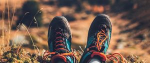 Preview wallpaper feet, sneakers, nature, mountains, rest