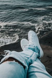 Preview wallpaper feet, sneakers, sea, shore