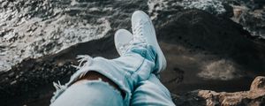 Preview wallpaper feet, sneakers, sea, shore