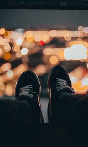 Preview wallpaper feet, sneakers, shoes, bokeh, blur