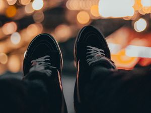 Preview wallpaper feet, sneakers, shoes, bokeh, blur