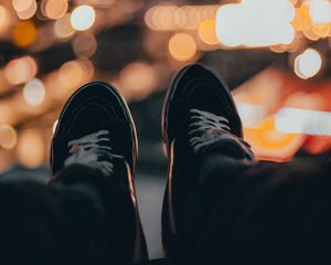 Preview wallpaper feet, sneakers, shoes, bokeh, blur