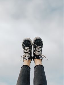 Preview wallpaper feet, sneakers, shoes, black, white