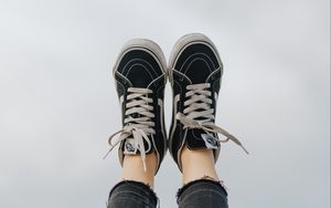 Preview wallpaper feet, sneakers, shoes, black, white