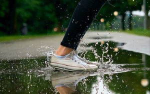 Preview wallpaper feet, sneakers, spray, splash, reflection