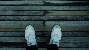 Preview wallpaper feet, sneakers, white, parquet, floor