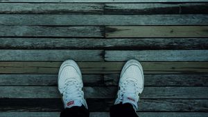 Preview wallpaper feet, sneakers, white, parquet, floor