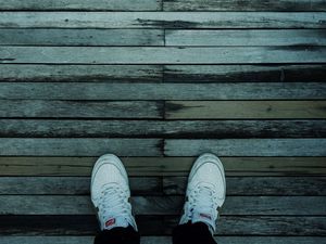 Preview wallpaper feet, sneakers, white, parquet, floor