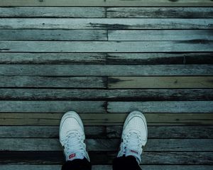 Preview wallpaper feet, sneakers, white, parquet, floor