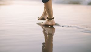 Preview wallpaper feet, step, beach, water, sand