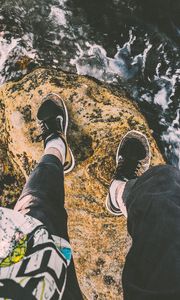 Preview wallpaper feet, stone, wave, surf, foam