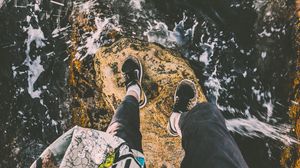 Preview wallpaper feet, stone, wave, surf, foam