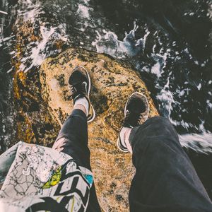 Preview wallpaper feet, stone, wave, surf, foam