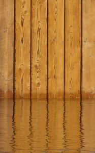 Preview wallpaper fence, boards, wood, water, reflection, brown