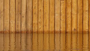 Preview wallpaper fence, boards, wood, water, reflection, brown